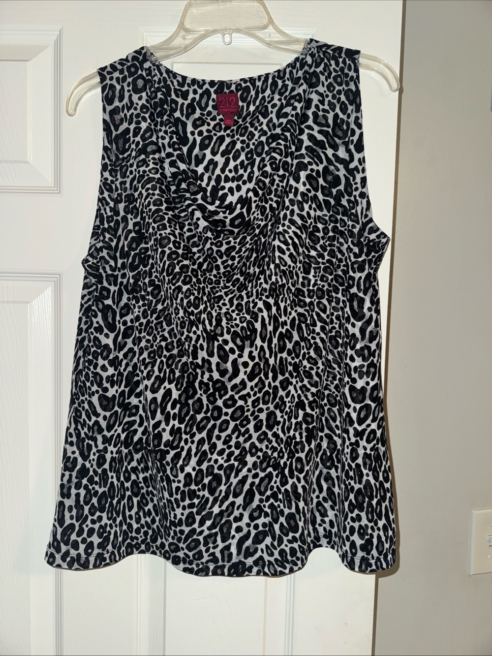 212 Collection Black and White Leopard Cowl Neck Tank Top